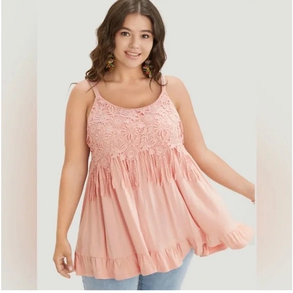 BloomChic Plus Size XL Plain Contrast Lace Ruffle Hem Cami Top us14-16 - Picture 1 of 6